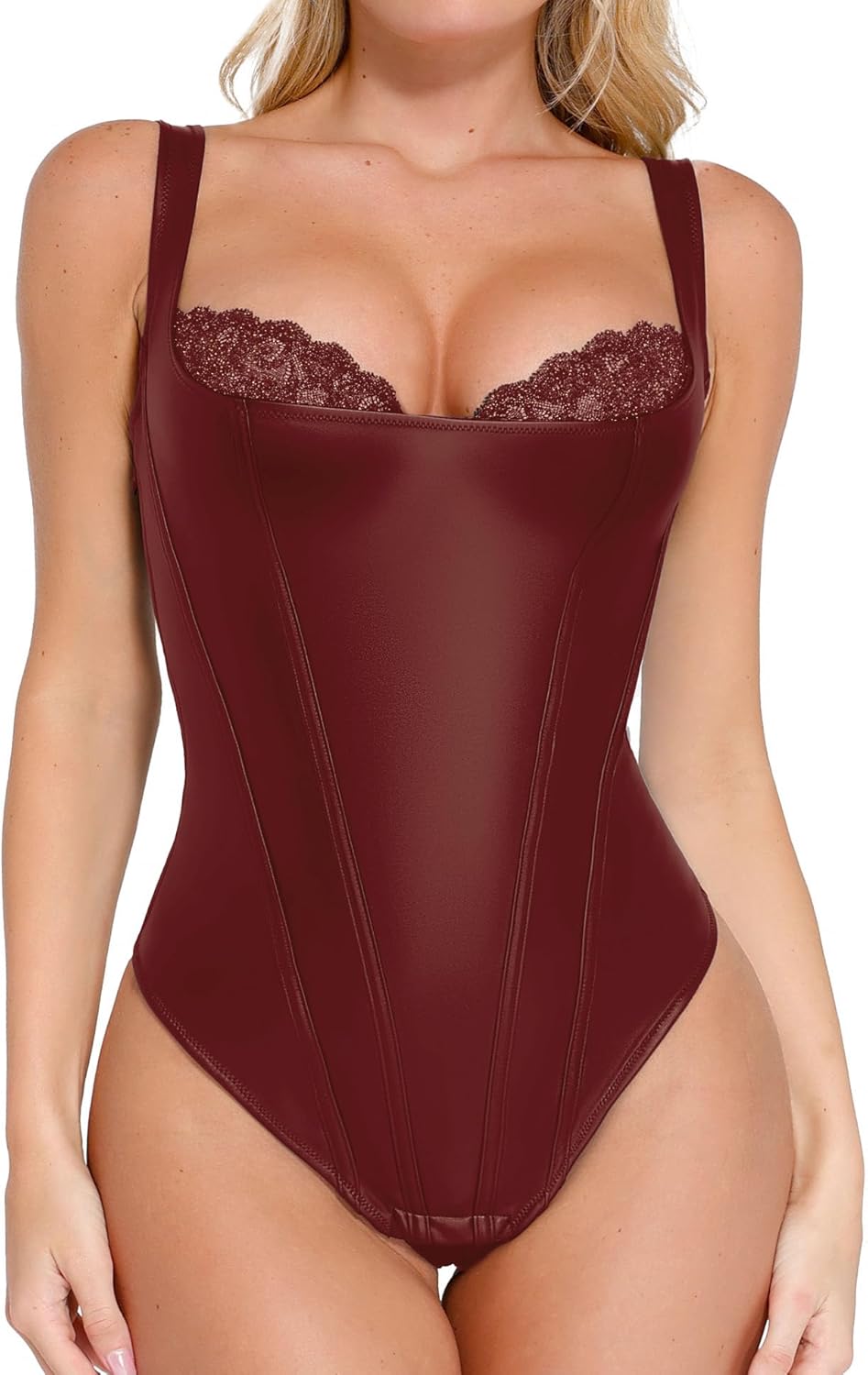 Popilush Leather Corset Tops for Women - Tummy Control Shapewear