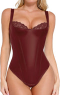 Popilush Faux Leather Corset Top Bodysuit - Tummy Control Shapewear