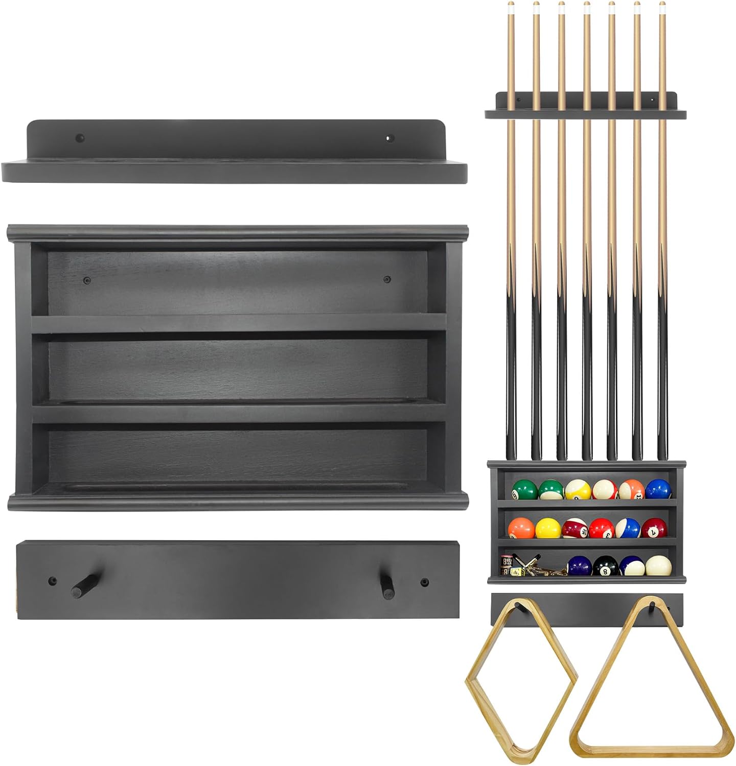 Pool Stick Holder Wall Mount for 6 Cues and Billiard Accessories