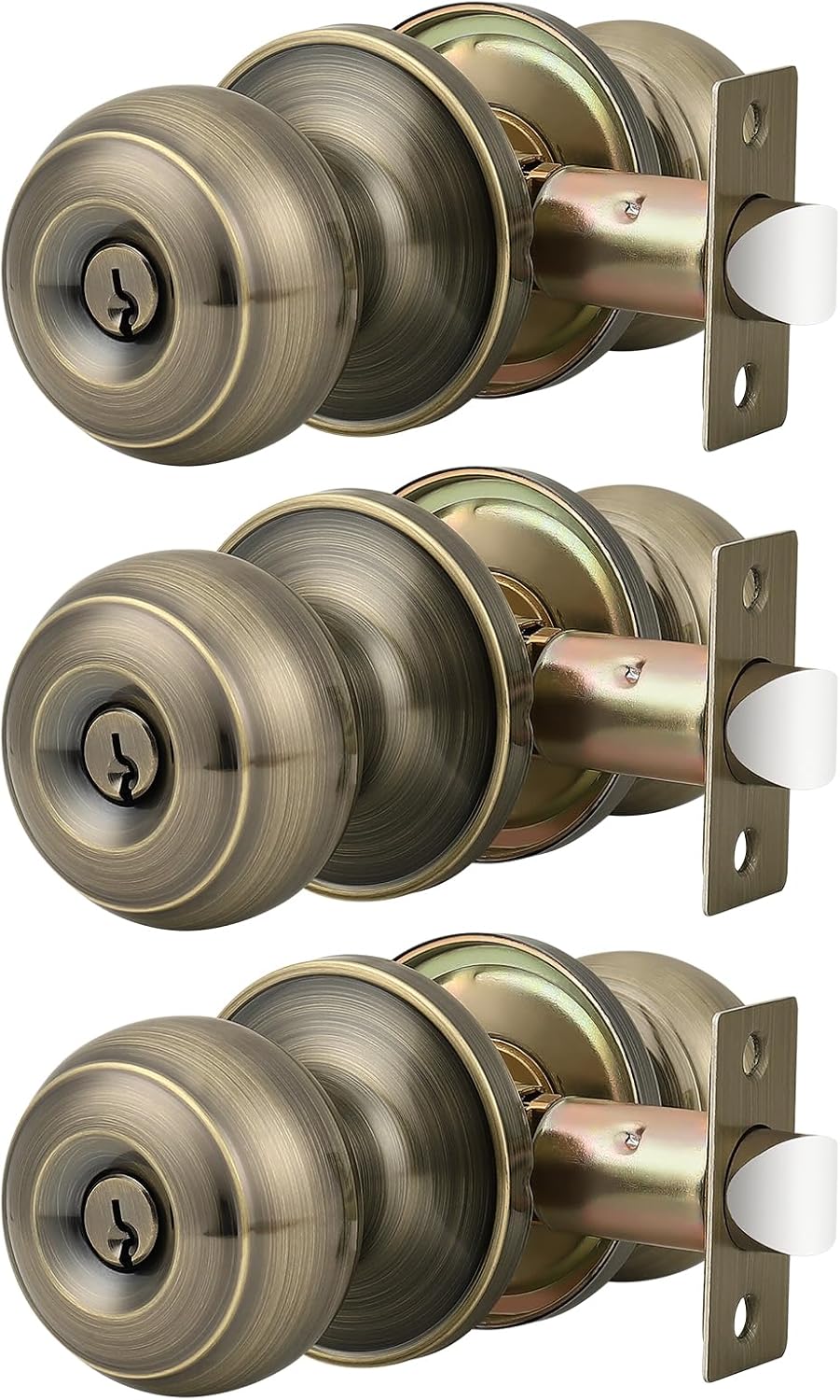 Probrico Entrance Door Knobs Keyed Alike Lockset Antique Brass