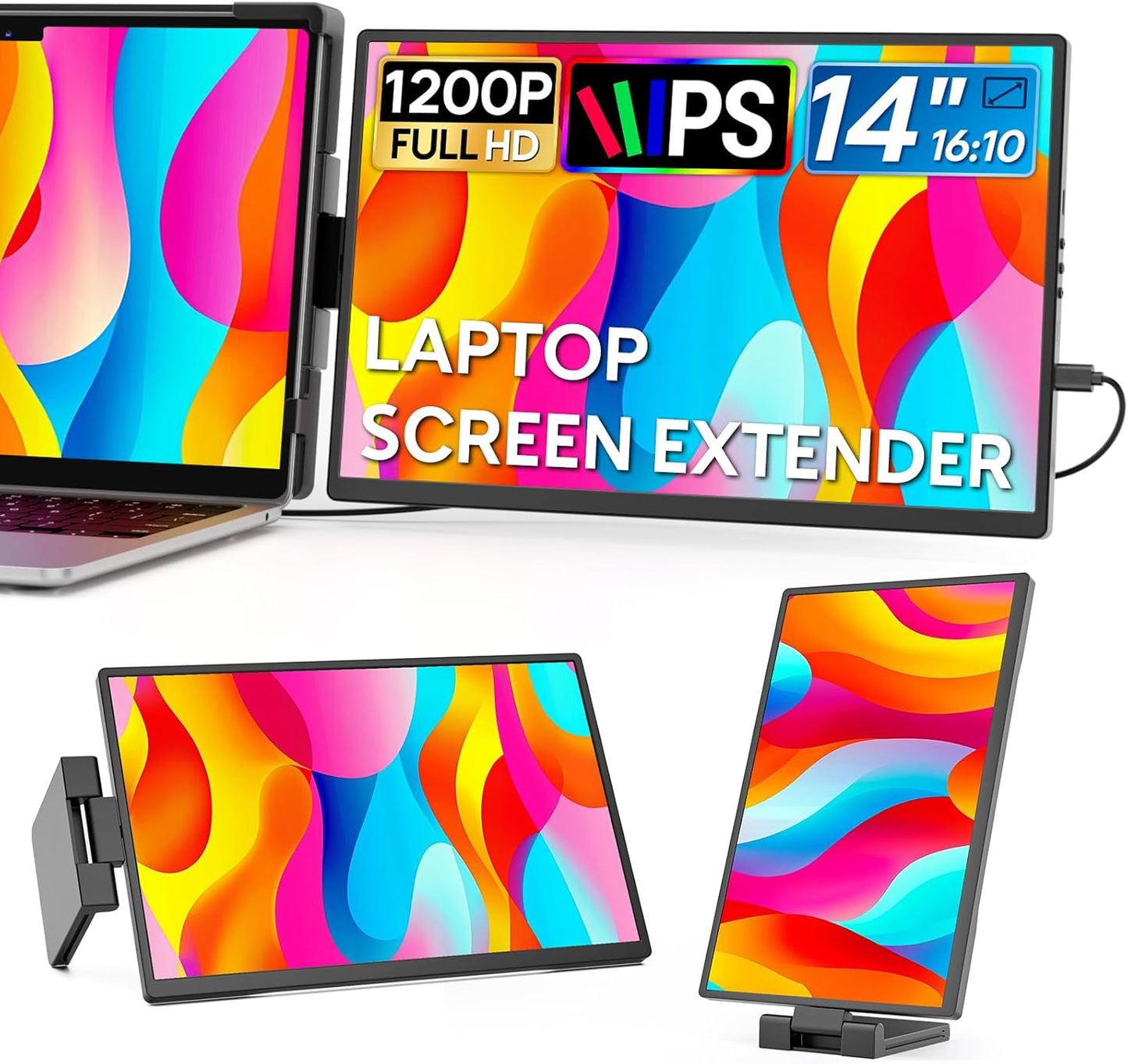 Dual Screen Laptop Enhancer: FHD 14 Portable Monitor Plug & Play - Compatible with Multiple Devices