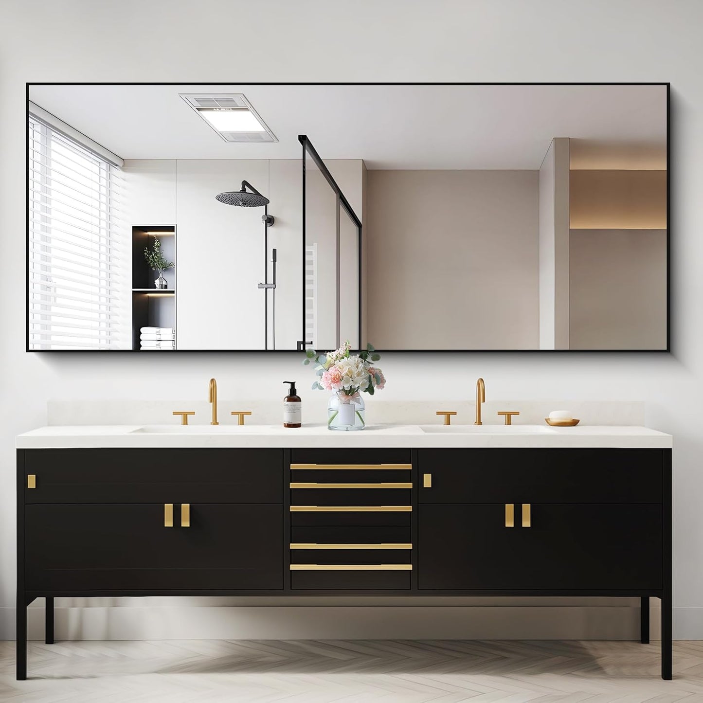 30x72inch Black Rectangle Mirror for Bathroom and Living Room