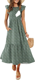 Women's Nursing Dress Flutter Short Sleeve Smocked Midi (Style 2RPP)
