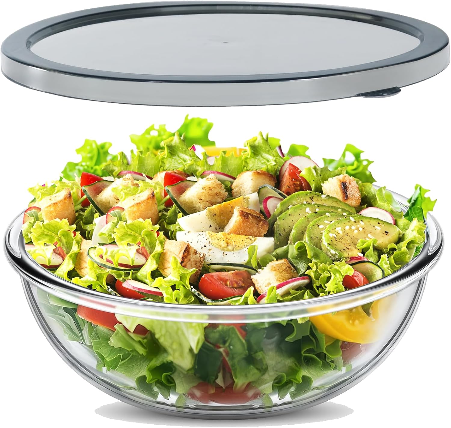 6.2QT Large Glass Mixing Bowl with Lid for Cooking and Storage