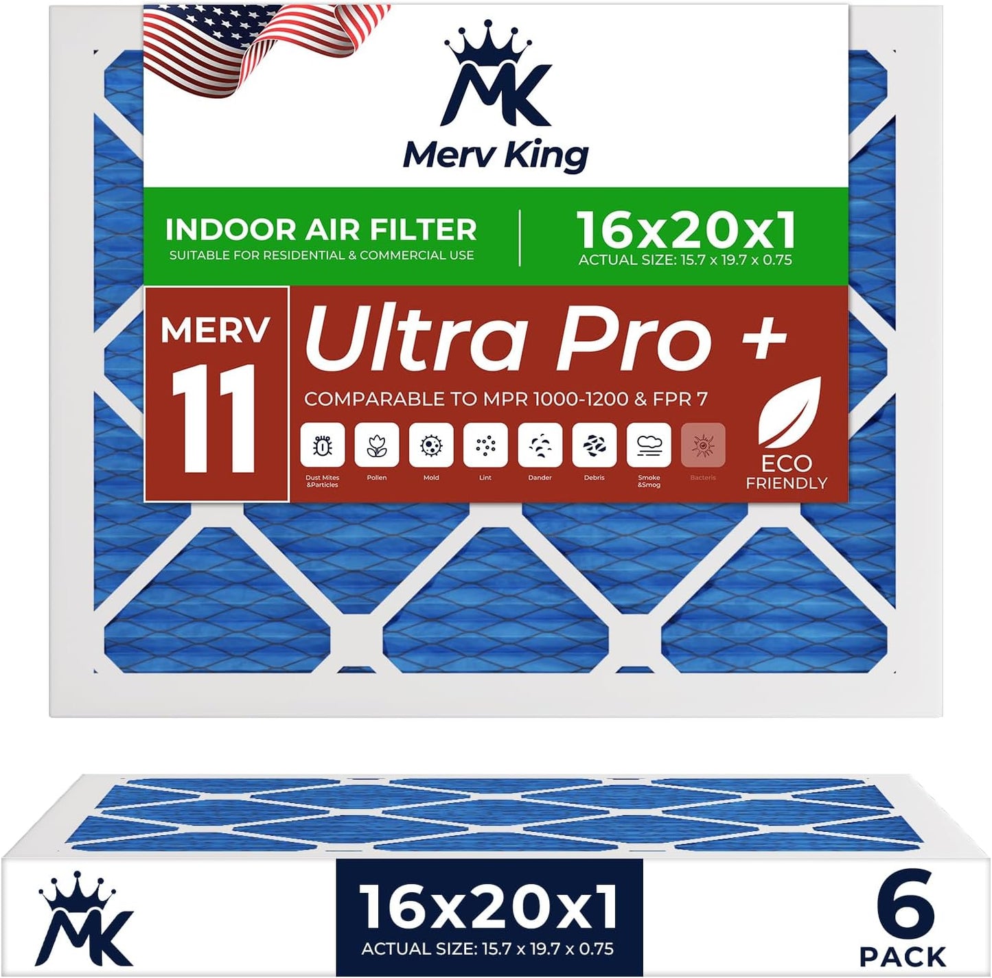 MervKing 16x20x1 Air Filter for HVAC and Furnace Systems
