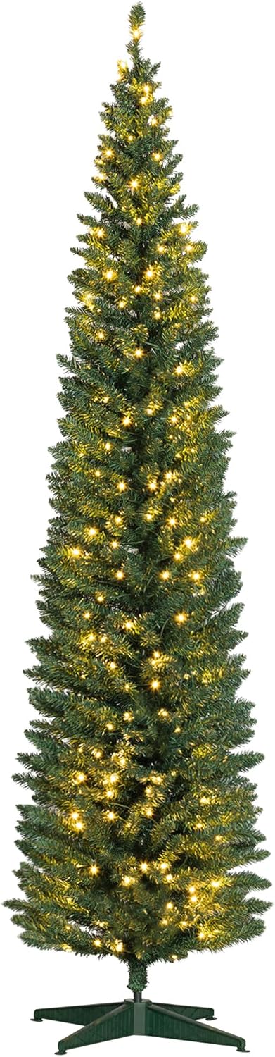 HOMCOM 8ft Tall Pre-Lit Slim Noble Fir Christmas Tree Review