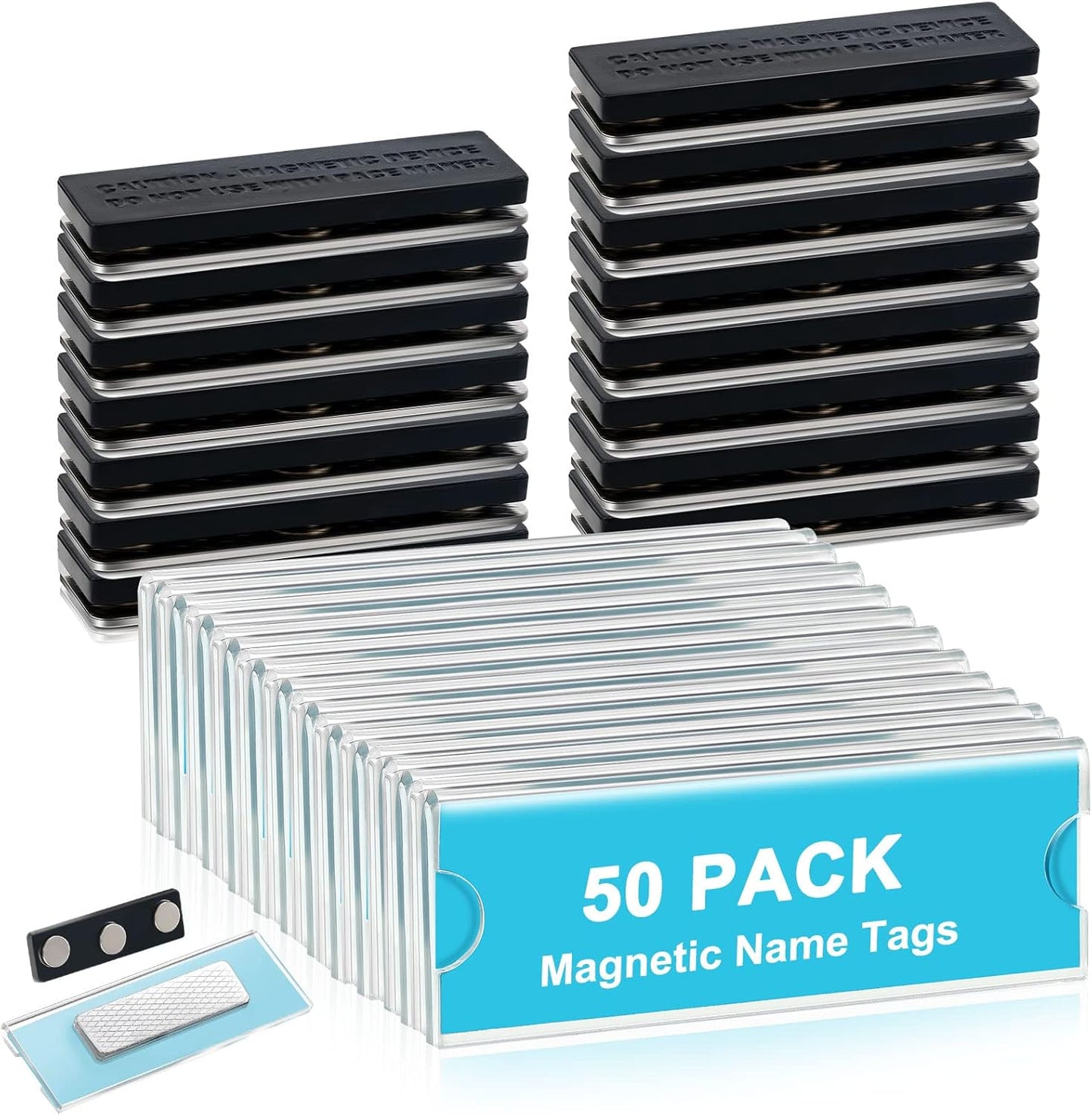 50 Pack Name Badge Magnets Kit for Business Events and Schools