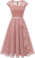 Bridesmaid Short Ruffle Chiffon Dress - Elegant Floral Lace