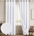 100% Blackout White Linen Curtains - Room Darkening Drapes 52x95 (2