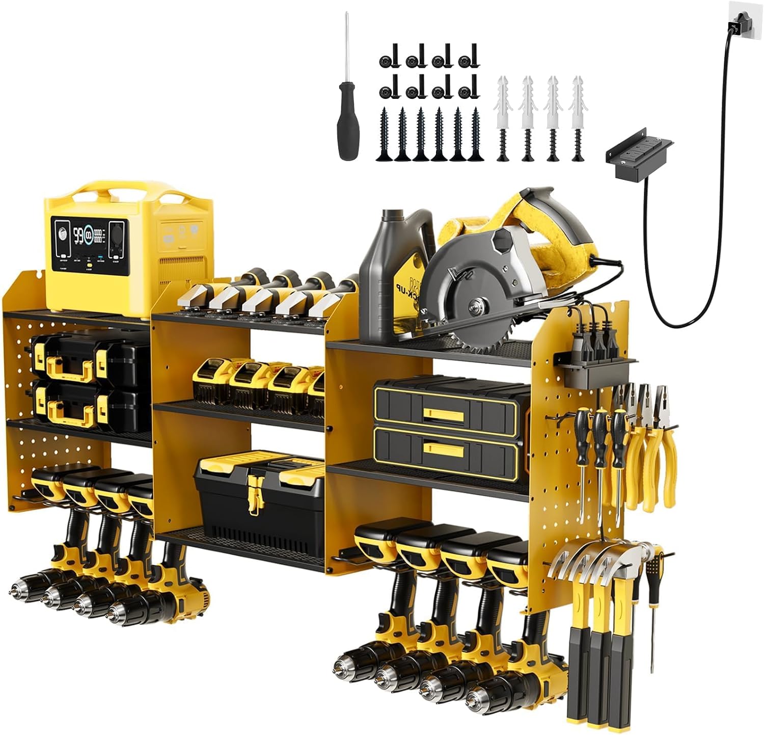 45 Power Tool Organizer Wall Mount with Charging Station for Garage