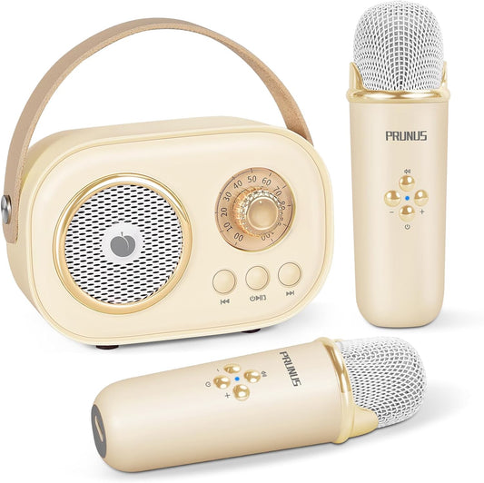 PRUNUS Mini Karaoke Machine: Stereo Sound, Dual Wireless Mics