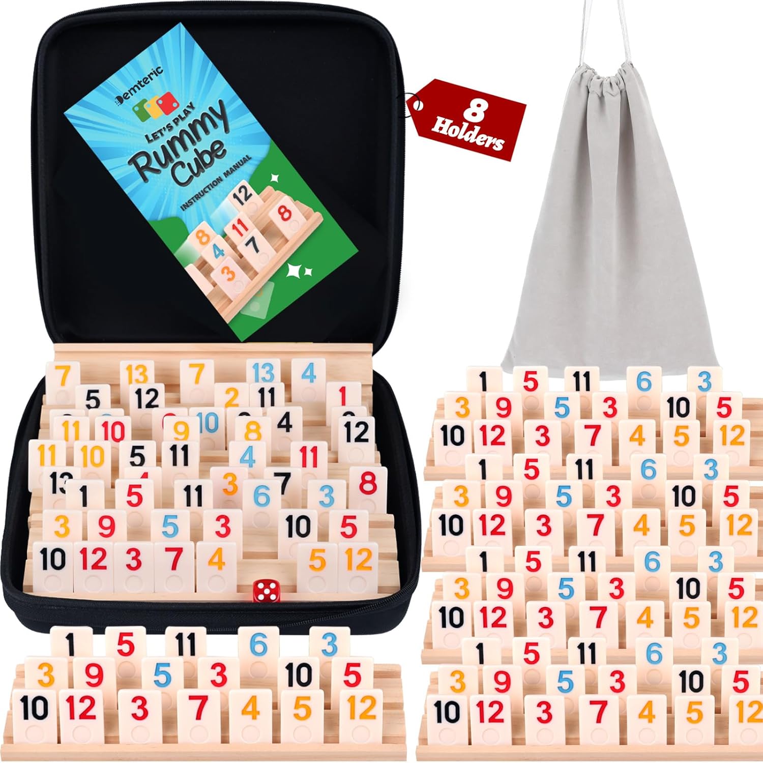 Rummy Cube Game for 6-8 Players with Portable Travel Case