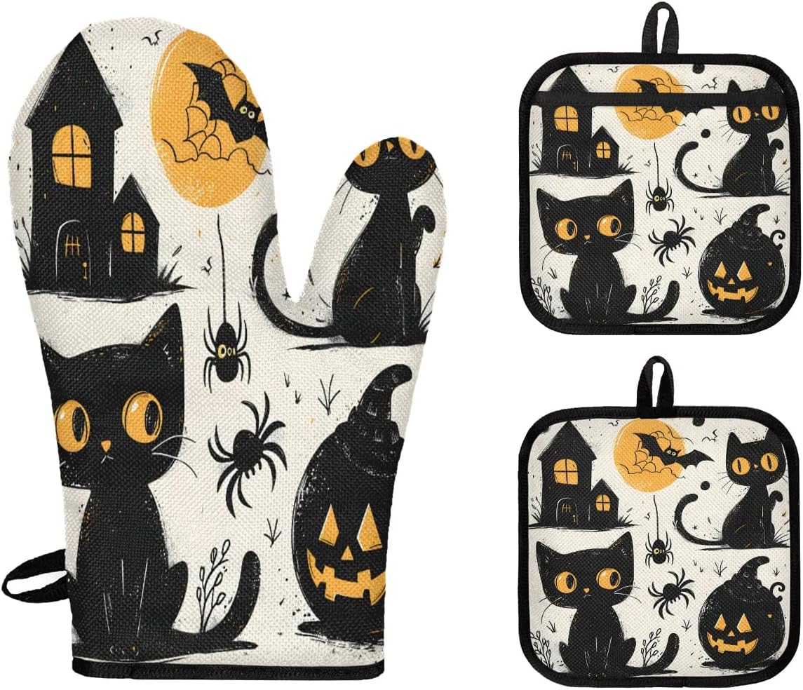 Cute Heat-Resistant Black Kitty Oven Mitts