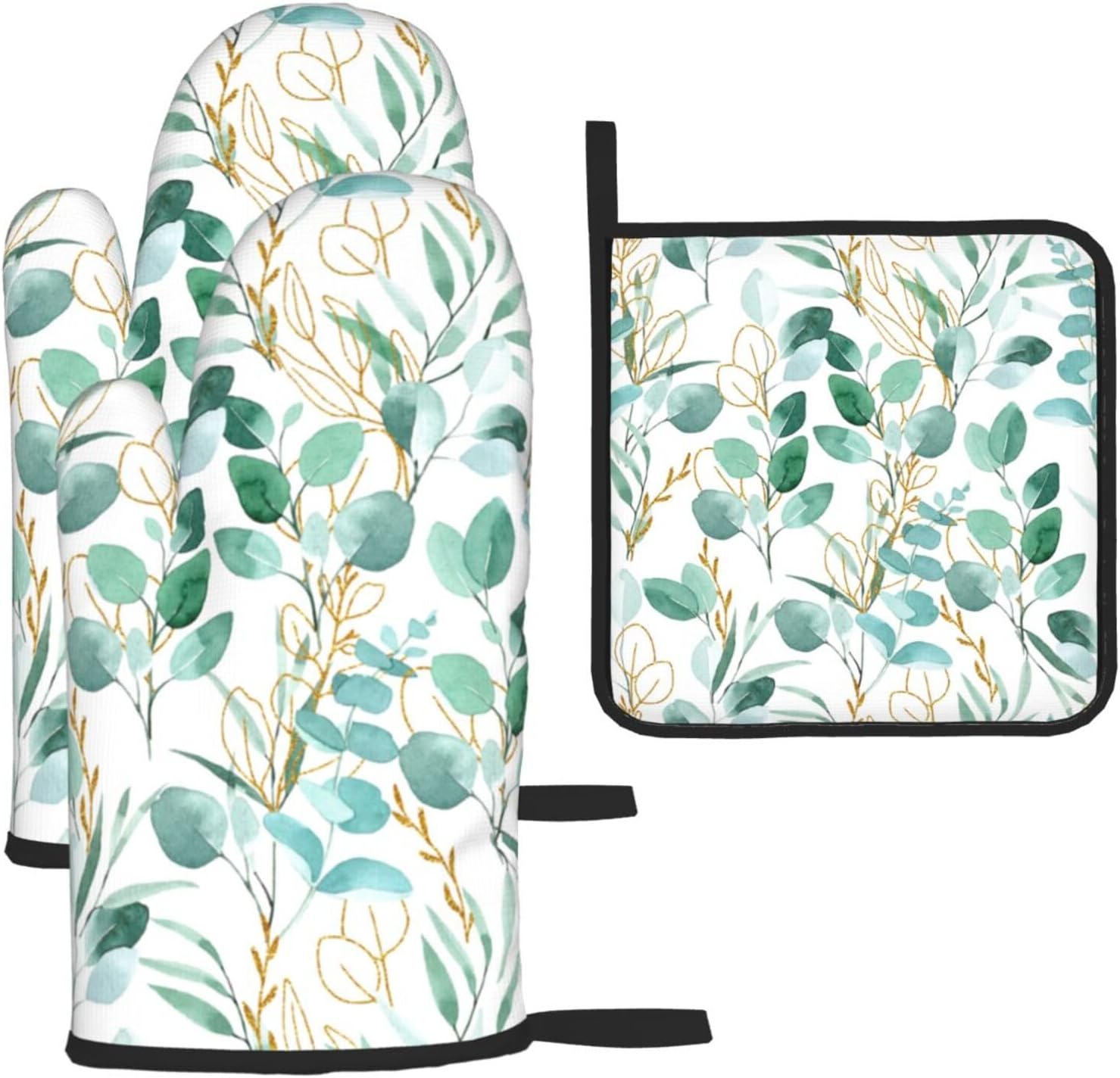 Sage Green Heat-Resistant Botanical Oven Set