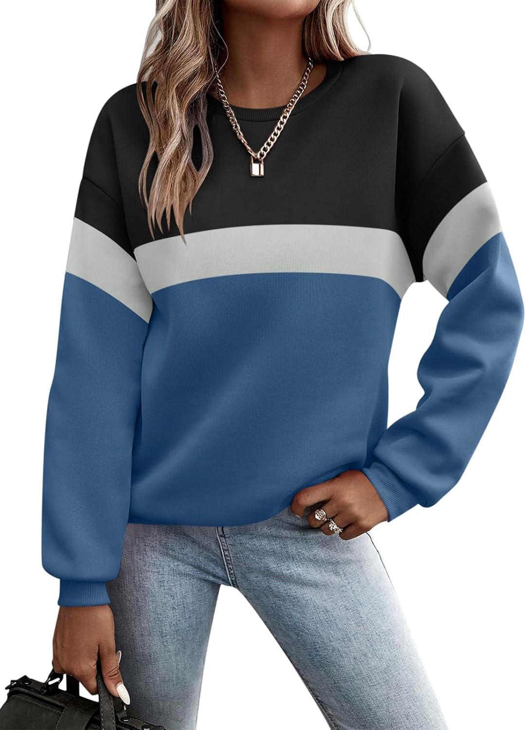 TICTICMIMI Women's Long Sleeve Casual Color Block Sweatshirts