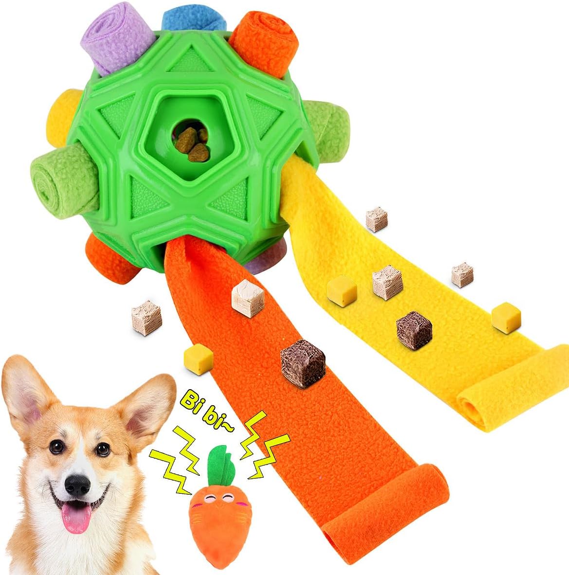 Squeaky Carrot Dog Snuffle Ball - Foraging Fun!