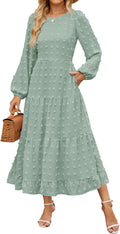 ZESICA Women's Fall Long Sleeve Maxi Dress - Flowy Swiss Dot A-Line if