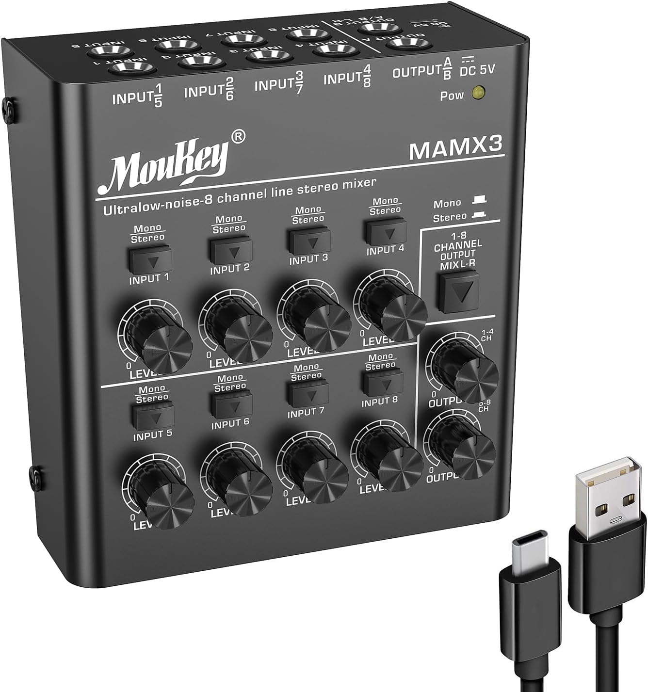Moukey 8 Channel Low Noise Audio Mixer for Small Clubs and Bars