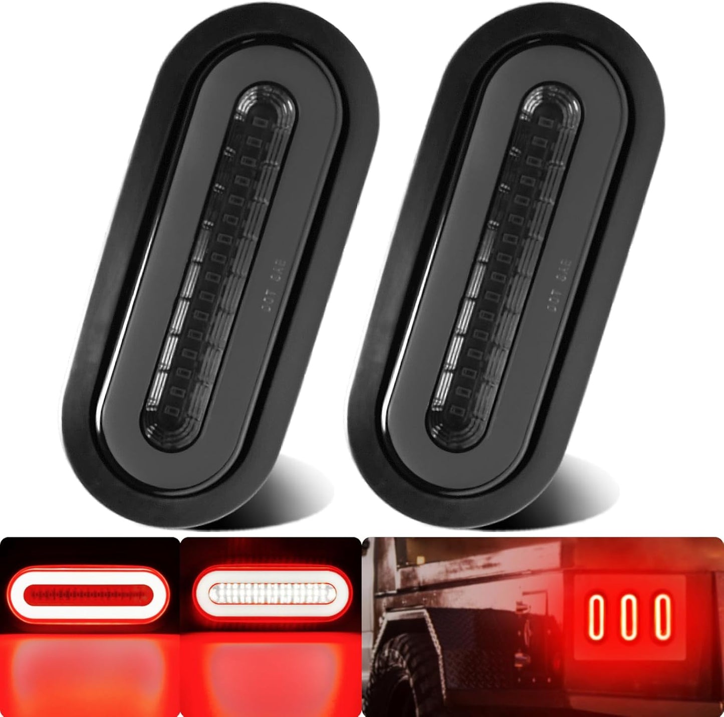 2Pcs 6in Smoked Lens Oval Red LED Trailer Lights for Safety