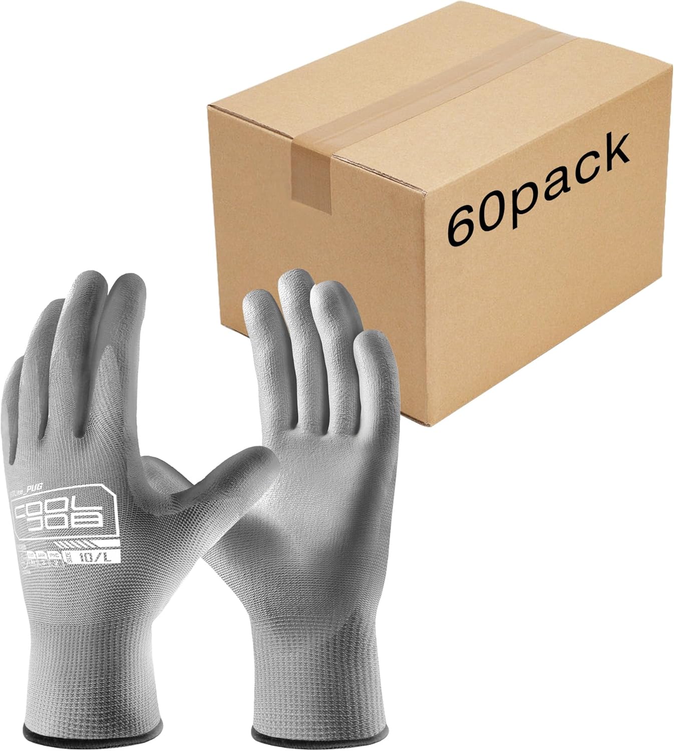 COOLJOB 60 Pairs Safety Work Gloves with Grip PU Coating