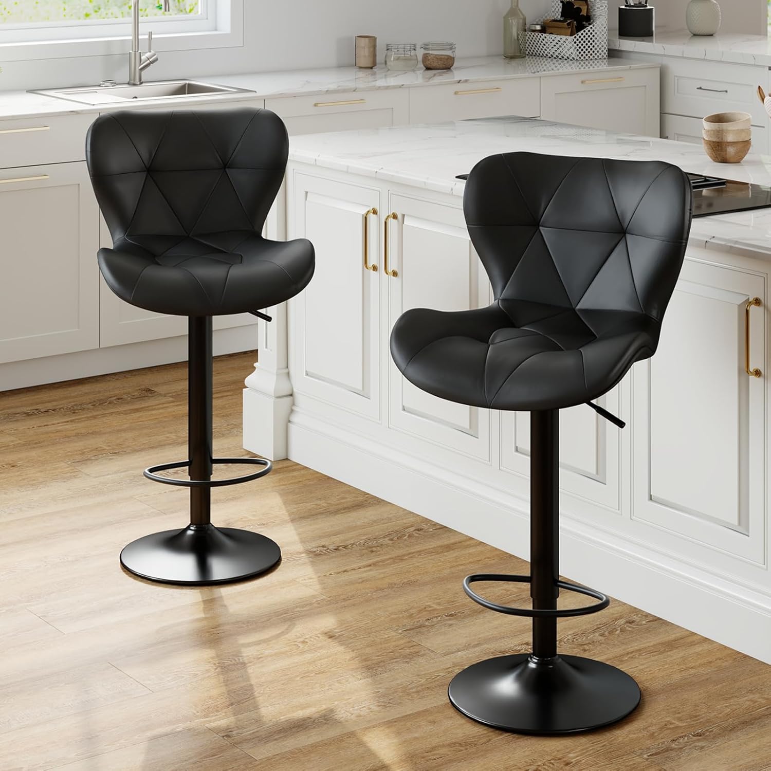 Sweetcrispy Adjustable Faux Leather Swivel Bar Stools Set of 2