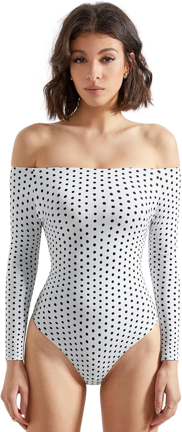 SUUKSESS Off the Shoulder Long Sleeve Bodysuit for Women