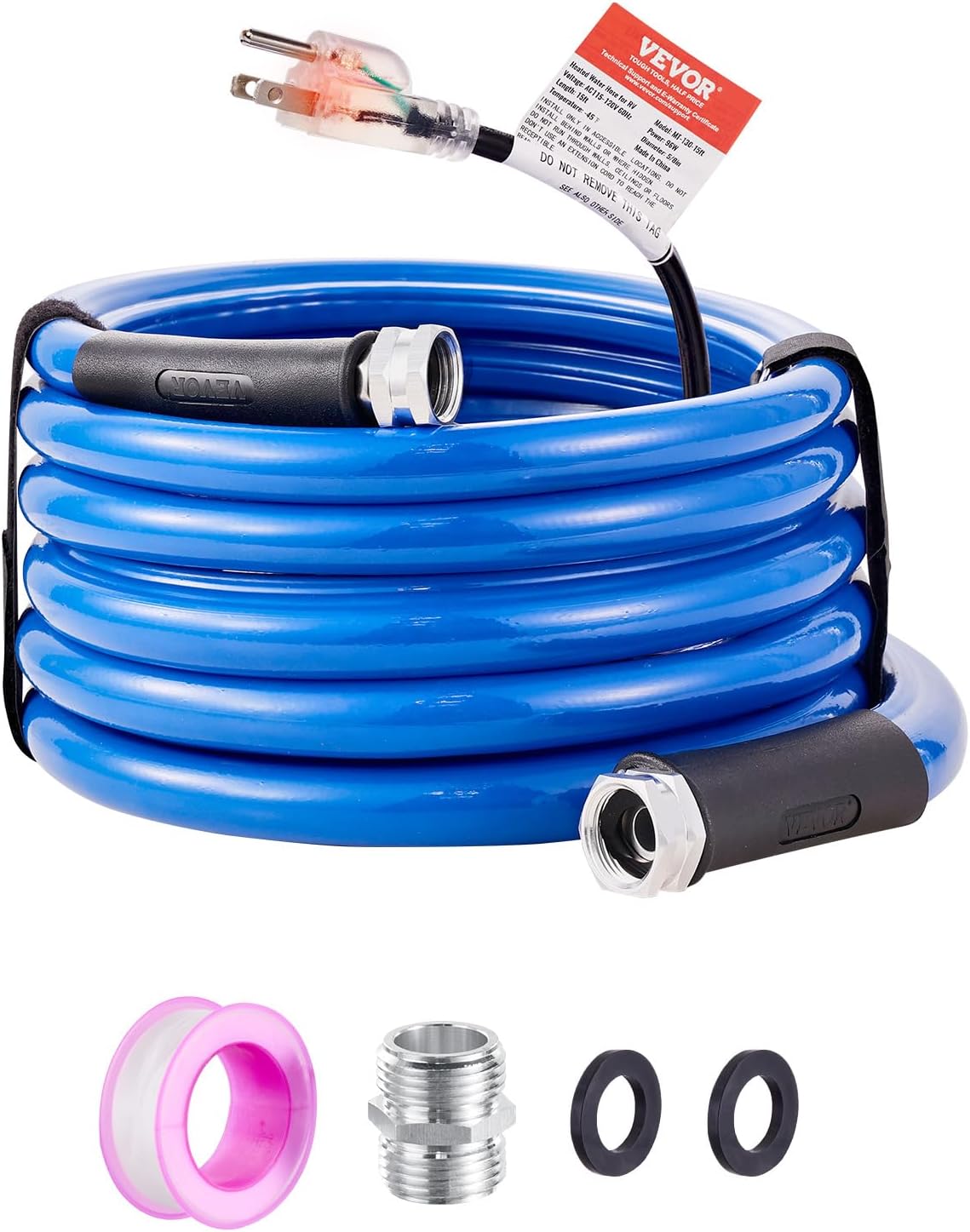VEVOR 15ft Heated Water Hose for RV, Antifreeze to -45F