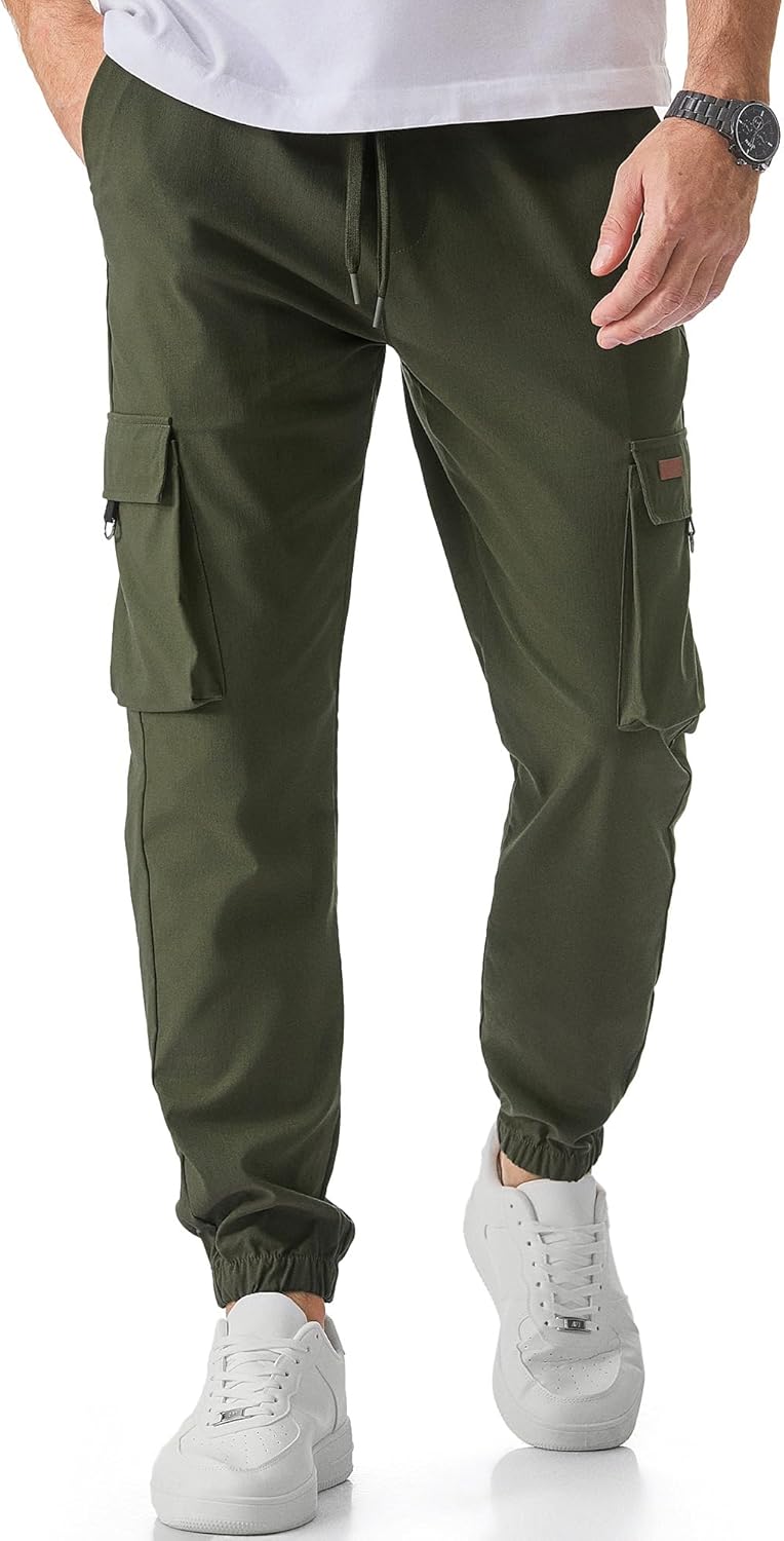 JMIERR Mens Cargo Pants: Lightweight Tapered Joggers with Pockets