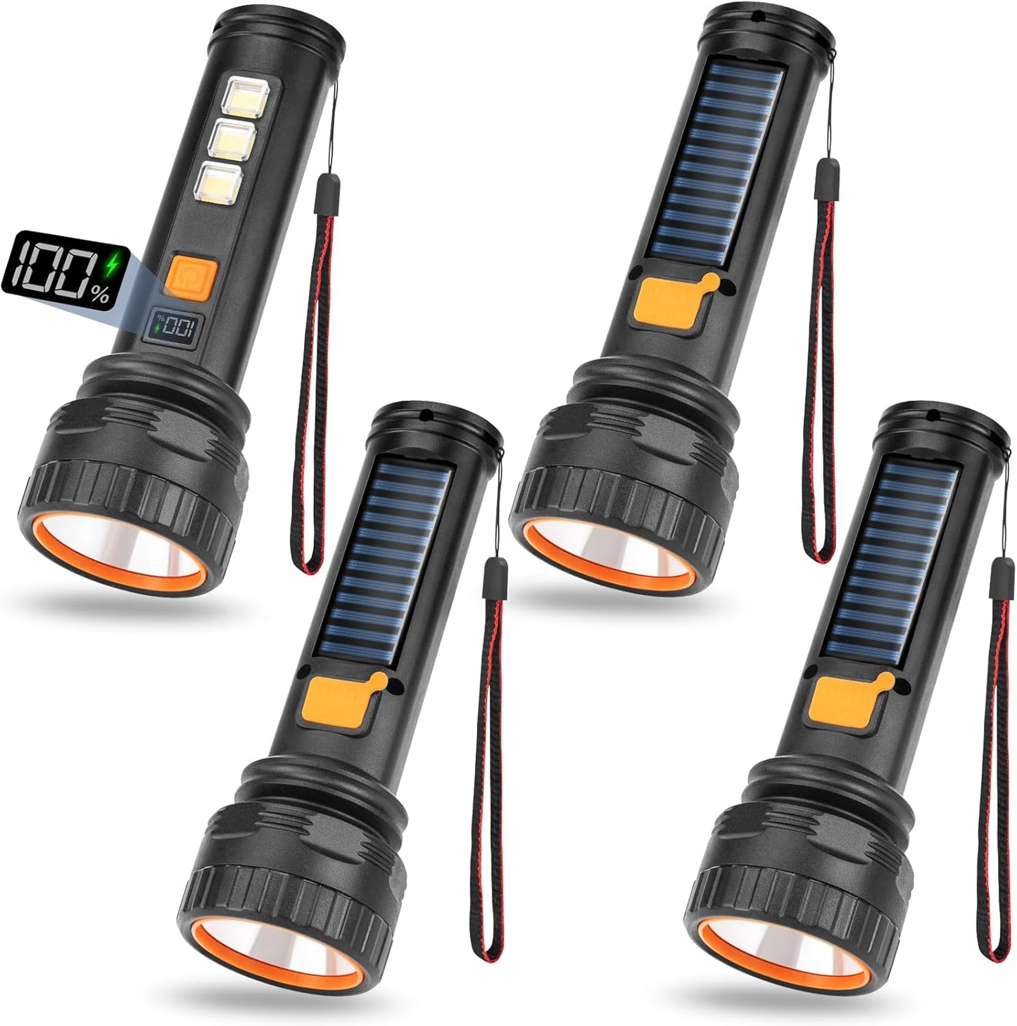 Solar Flashlights with Digital Display for Emergencies and Outdoors