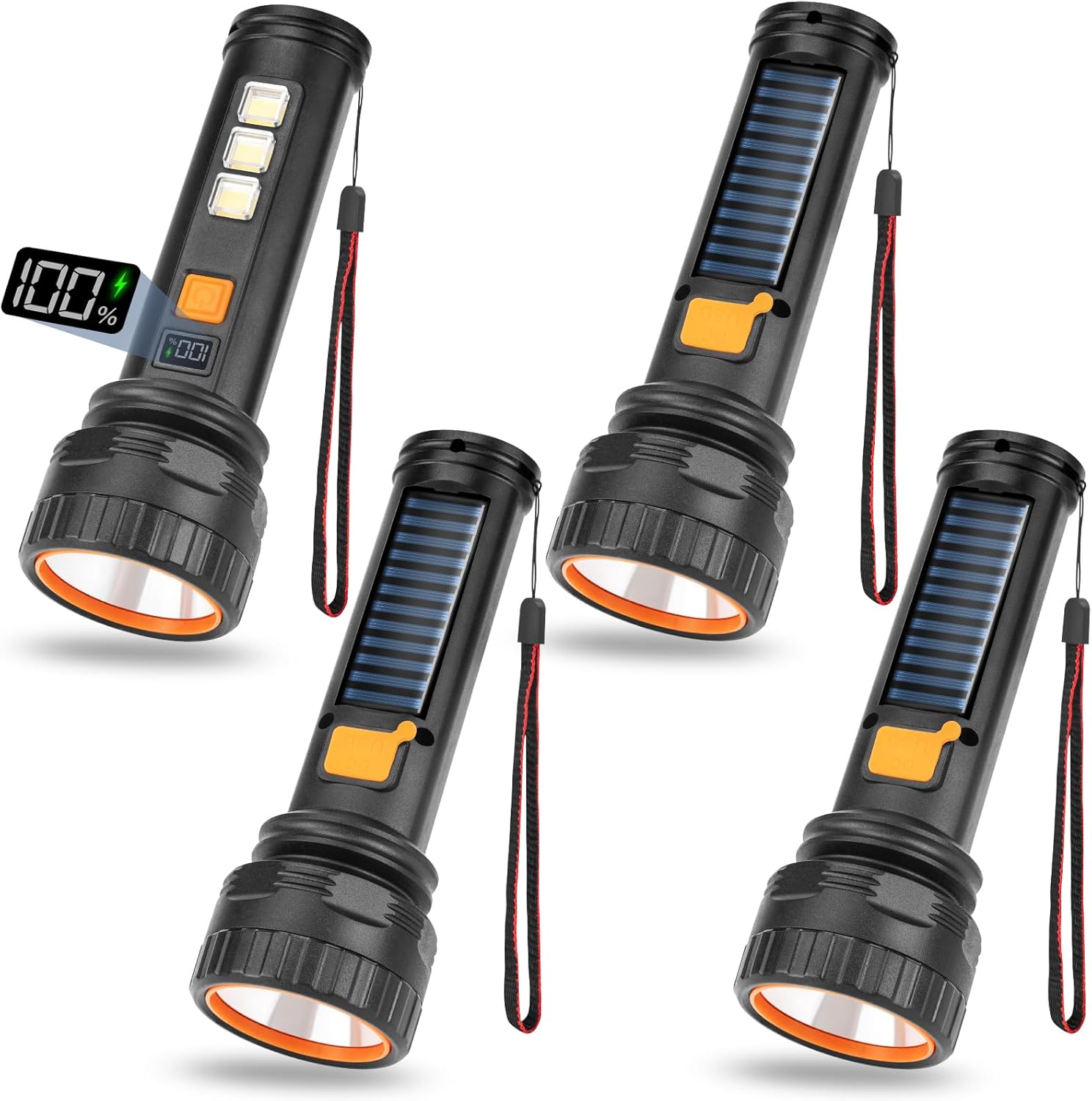 Solar Flashlights with Digital Display for Emergencies and Outdoors