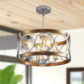 Silver Farmhouse Chandelier Light Fixture, 4-Light Rustic Drum
