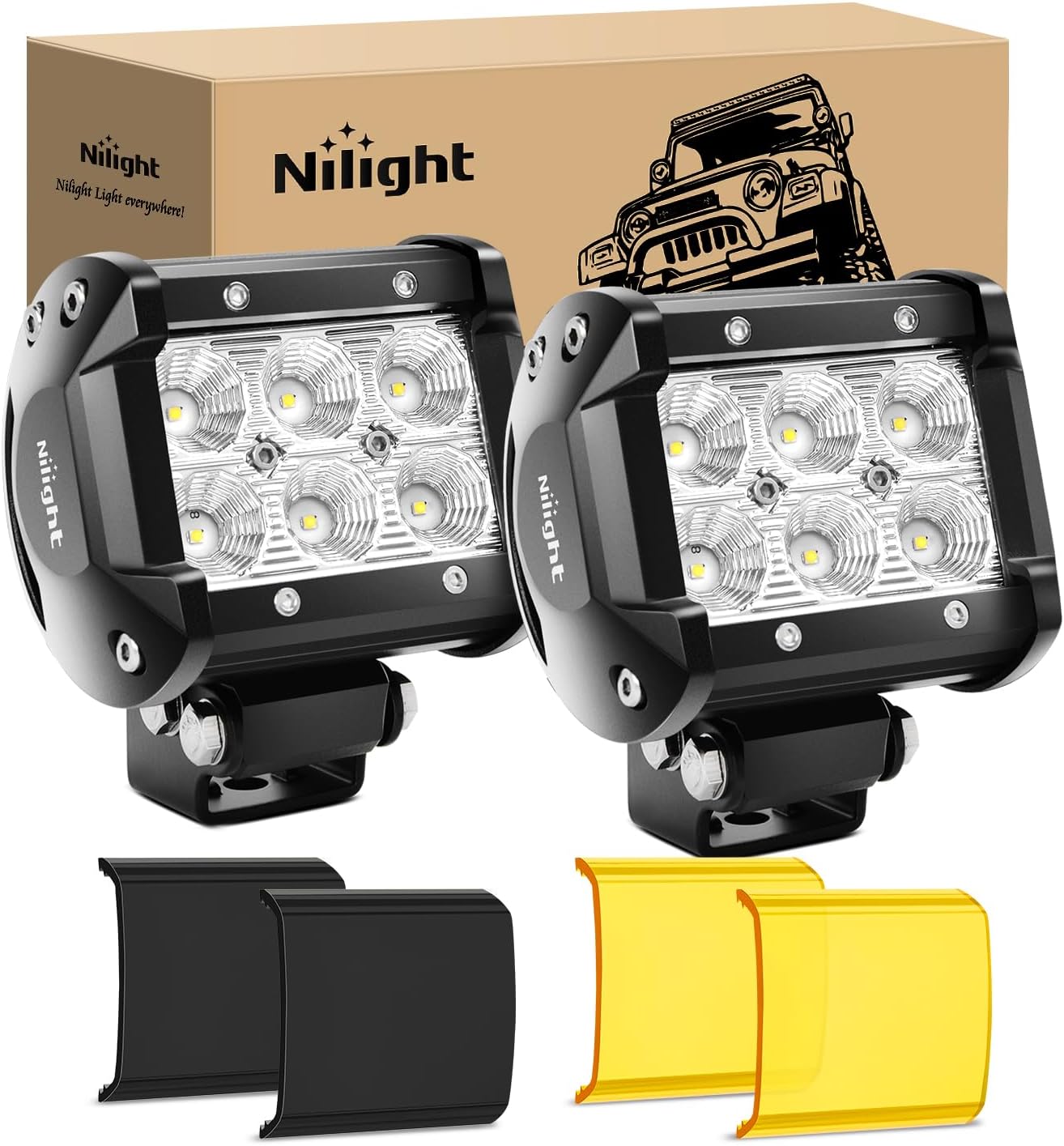 Nilight LED Light Pod 18W 1260LM for Off Road and Boat Use