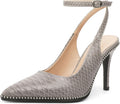 Women Grey Slingback Heels with Ankle Strap - 3.5in Stilettos