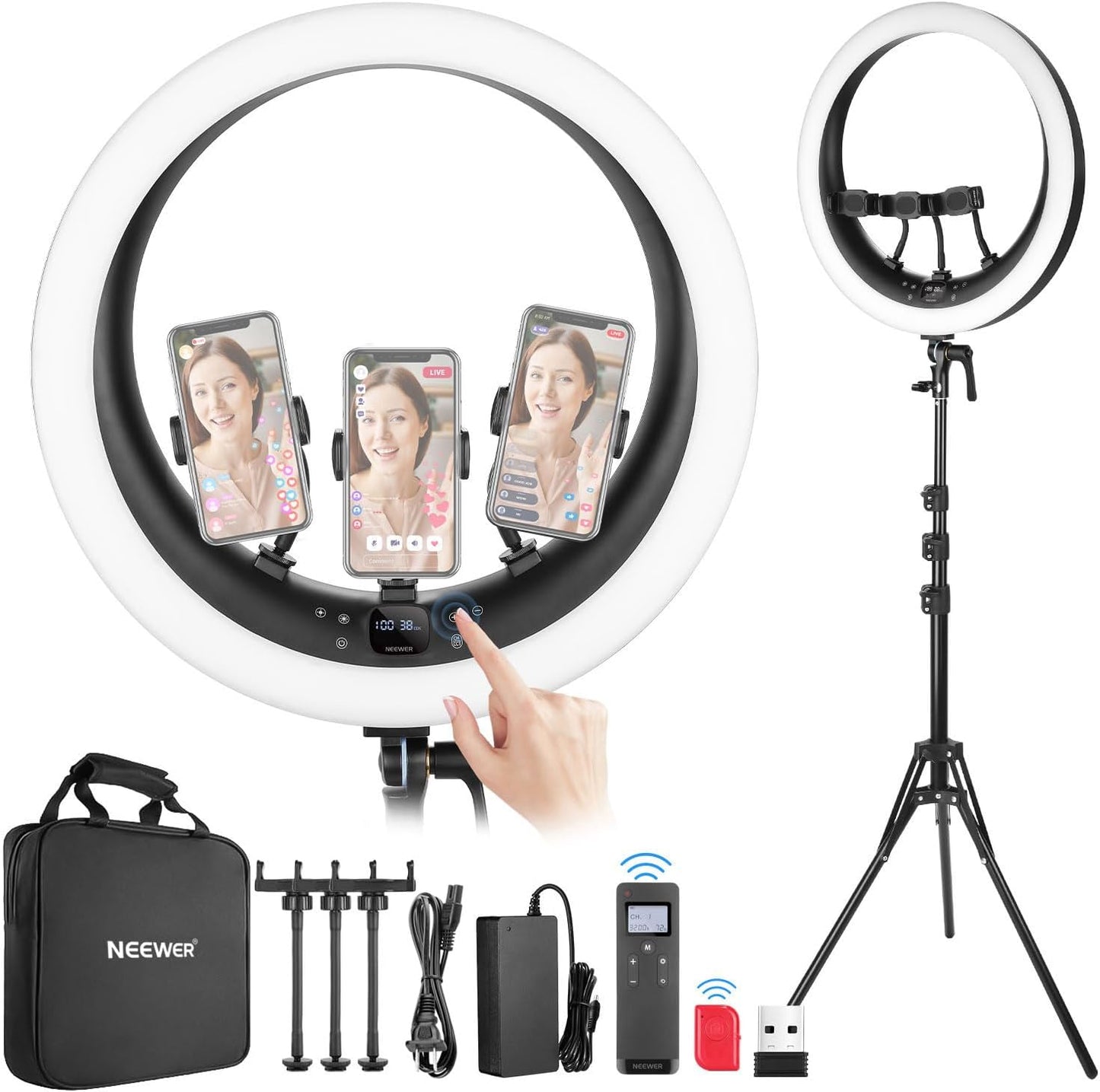 NEEWER 19in Ring Light with Stand for Perfect Selfie Lighting