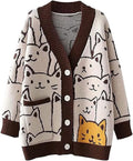 Cat Sweater for Women Oversized V Neck Cardigan - Cozy Cute Knit