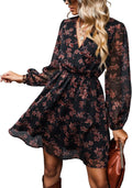 CUPSHE Women's Mini Dress Black Floral Chiffon - Flattering A-Line