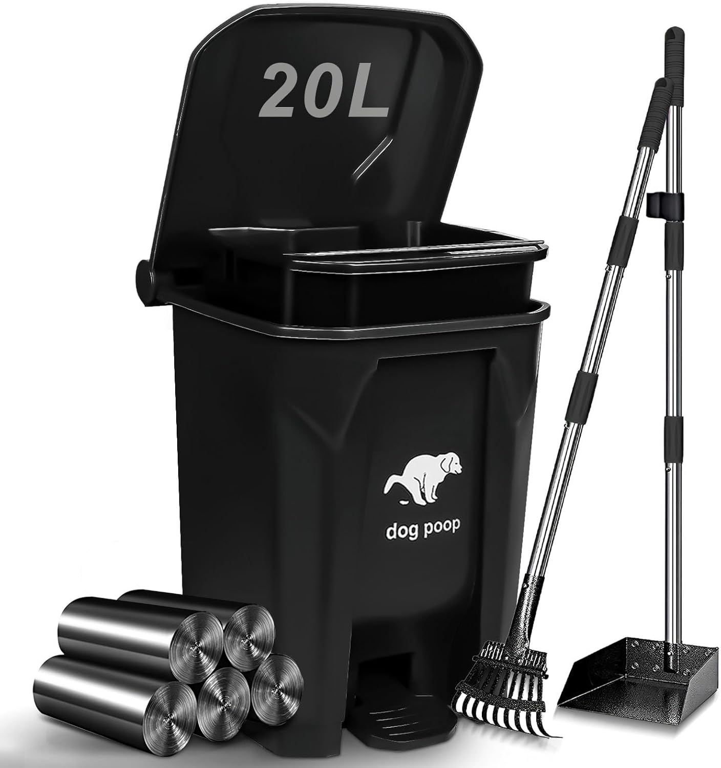 Dog Poop Trash Can Outside with Pooper Scooper for Easy Cleanup
