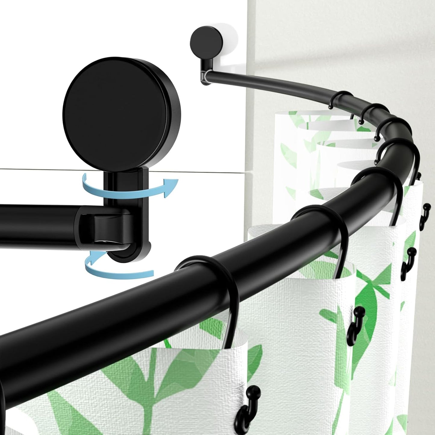 Adjustable Black Curved Shower Rod - More Space!