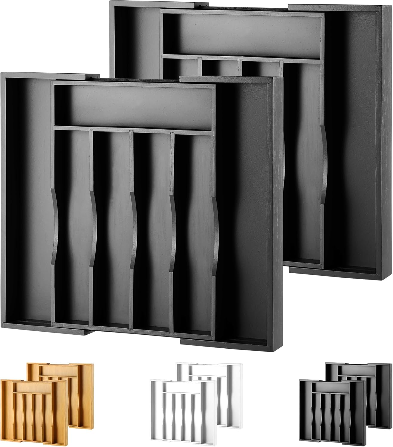 2-Piece Expandable Bamboo Kitchen Drawer Organizer for Utensils
