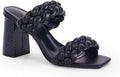 Braided Heeled Slide Sandals - Backless Square Open Toe Block Heel