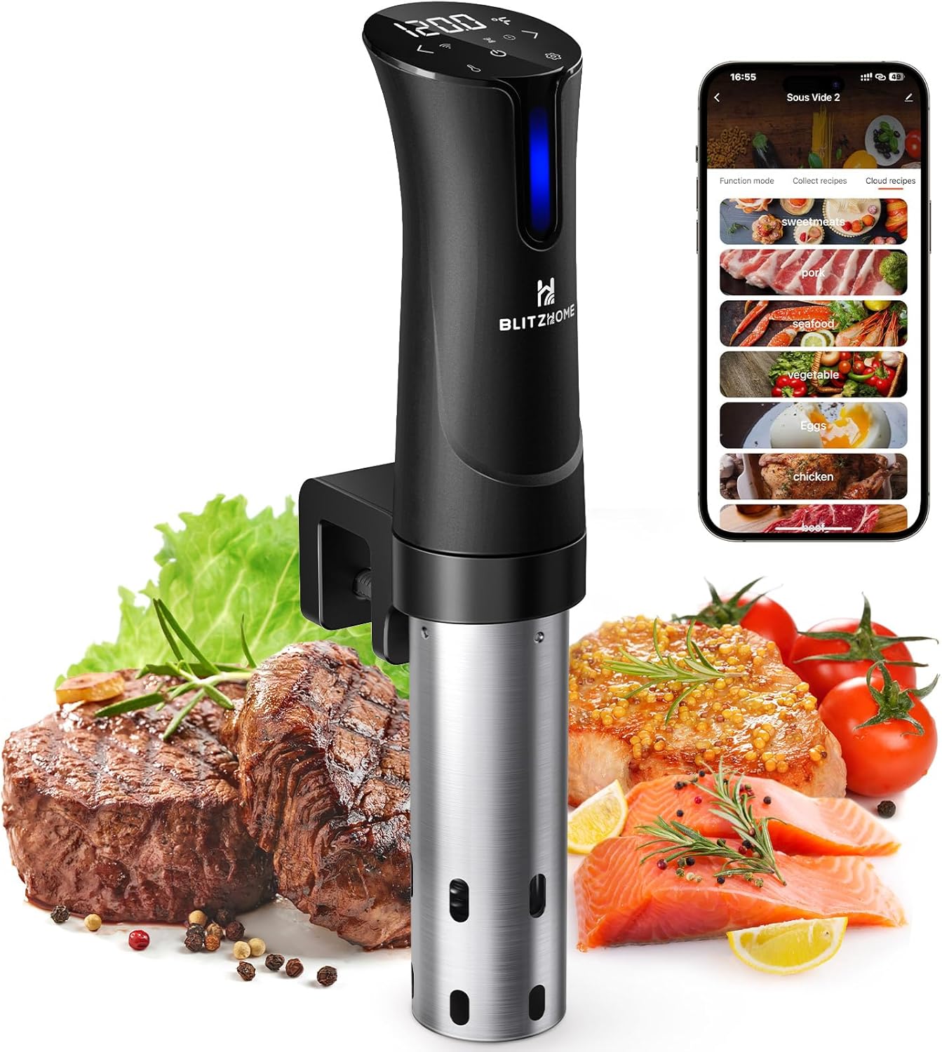 BLITZHOME Sous Vide Machine with WiFi App for Perfect Cooking