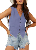 Womens V-Neck Button-Down Suit Vest - Slim Lined Waistcoat