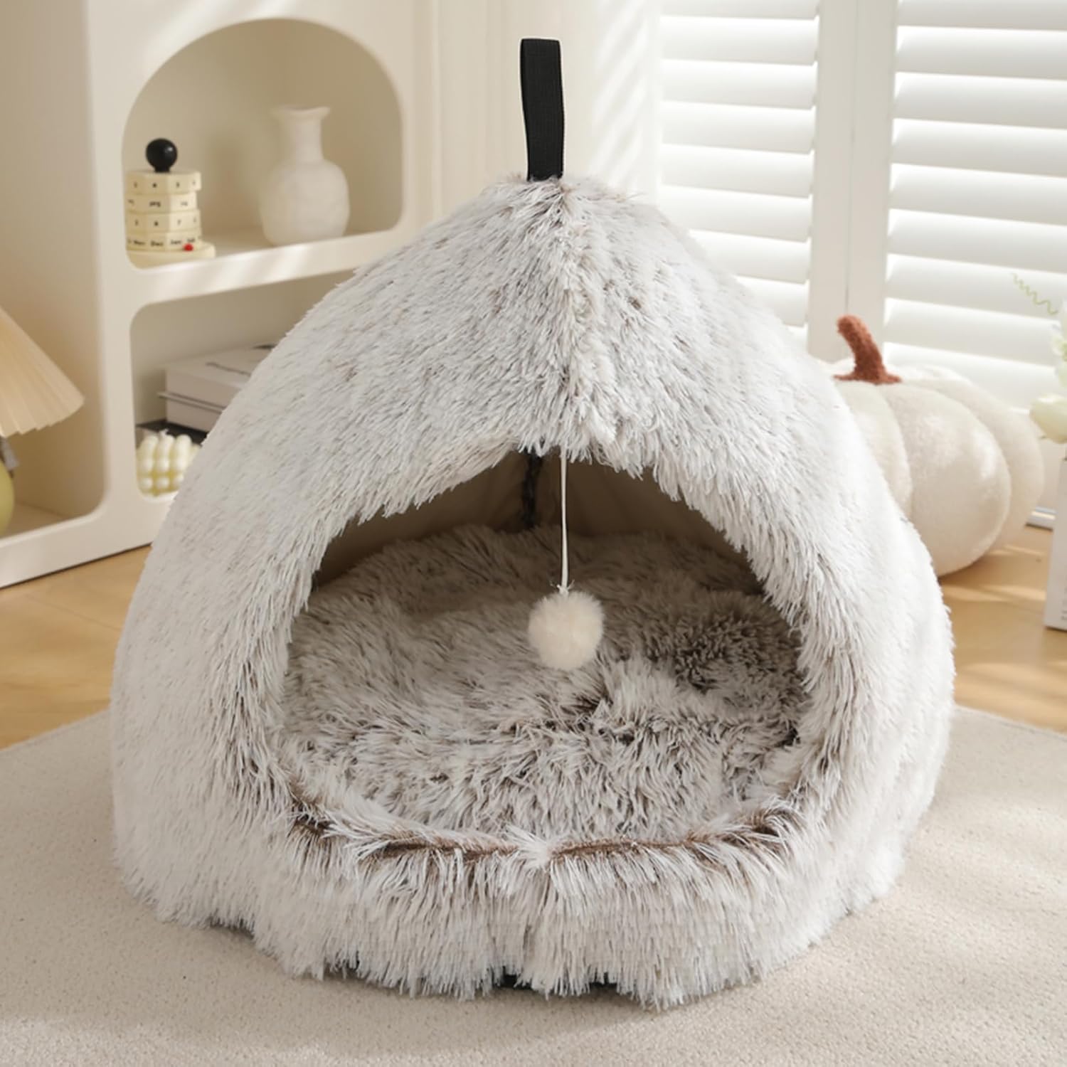 Cozy Cat Cave Bed | Anti-Anxiety Plush | Gradient Coffee 18