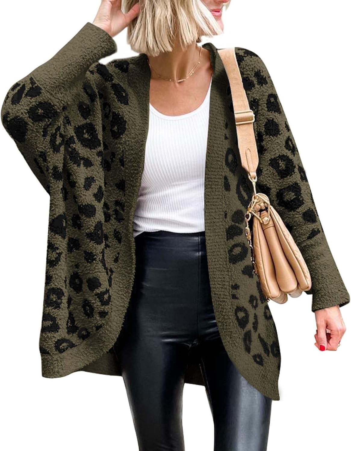 BTFBM Leopard Cardigan for Women: Cozy Open Front Sweater