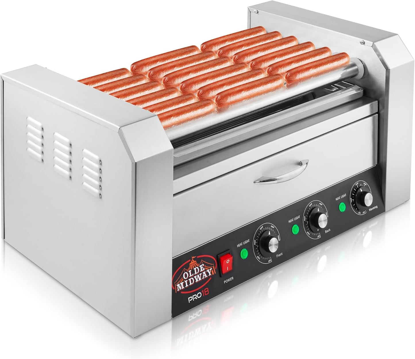 Olde Midway Electric Hot Dog Roller Grill with Bun Warmer
