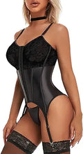 ACELANDY Lingerie Corset Set Lace Bodysuit - Satin Teddy with Garter