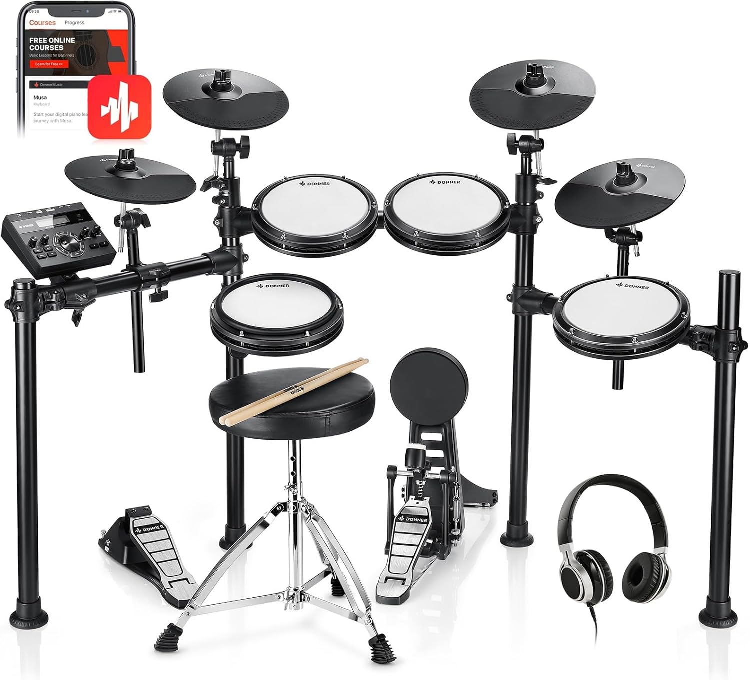 Donner DED-200X Electronic Drum Set with Mesh Pads and Sounds