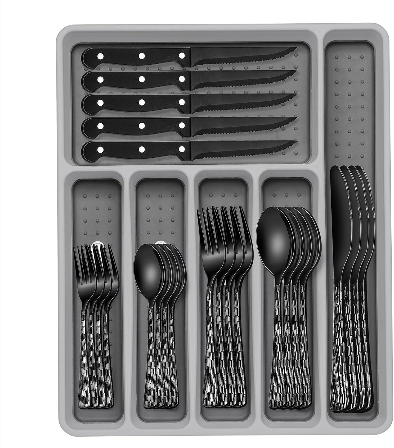 49-Piece Black Silverware Set with Organizer for Elegant Dining