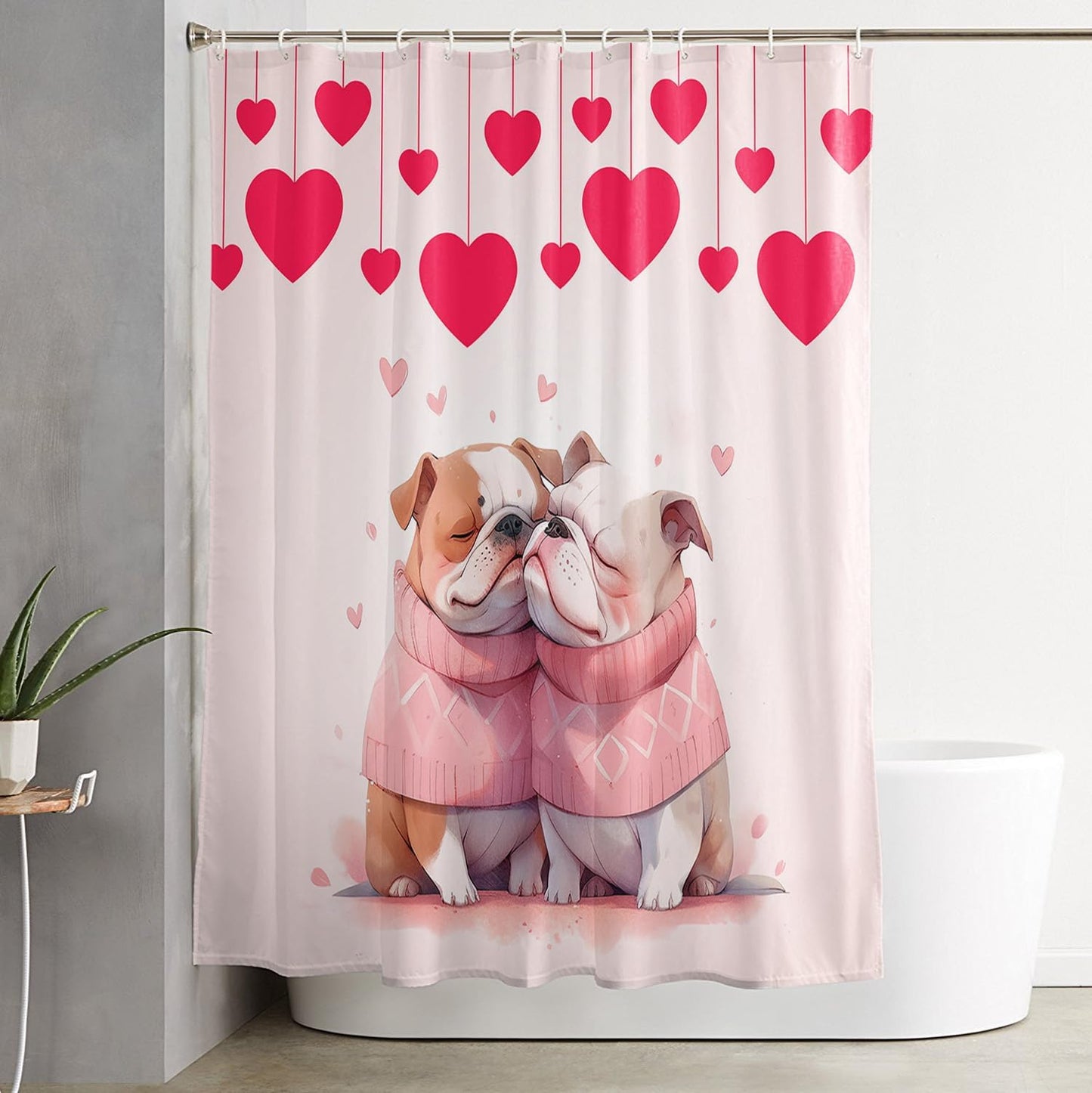 Valentine's Bulldog Couple Shower Curtain Set