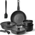 Pitch Black 12 pcs Pots and Pans Set - Nonstick Granite Cookware